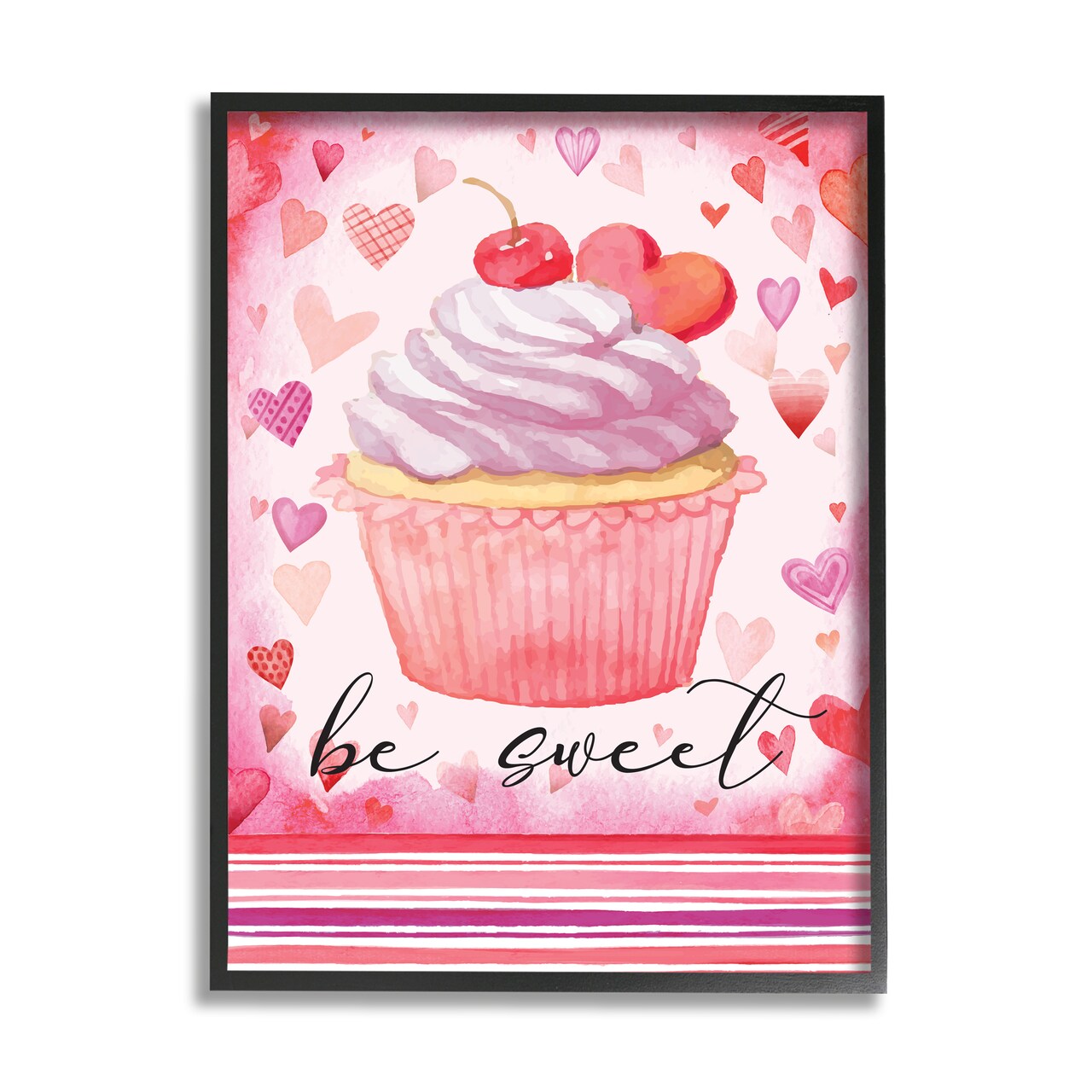 Stupell Industries Be Sweet Romantic Hearts Cupcake Black Framed Giclee Art